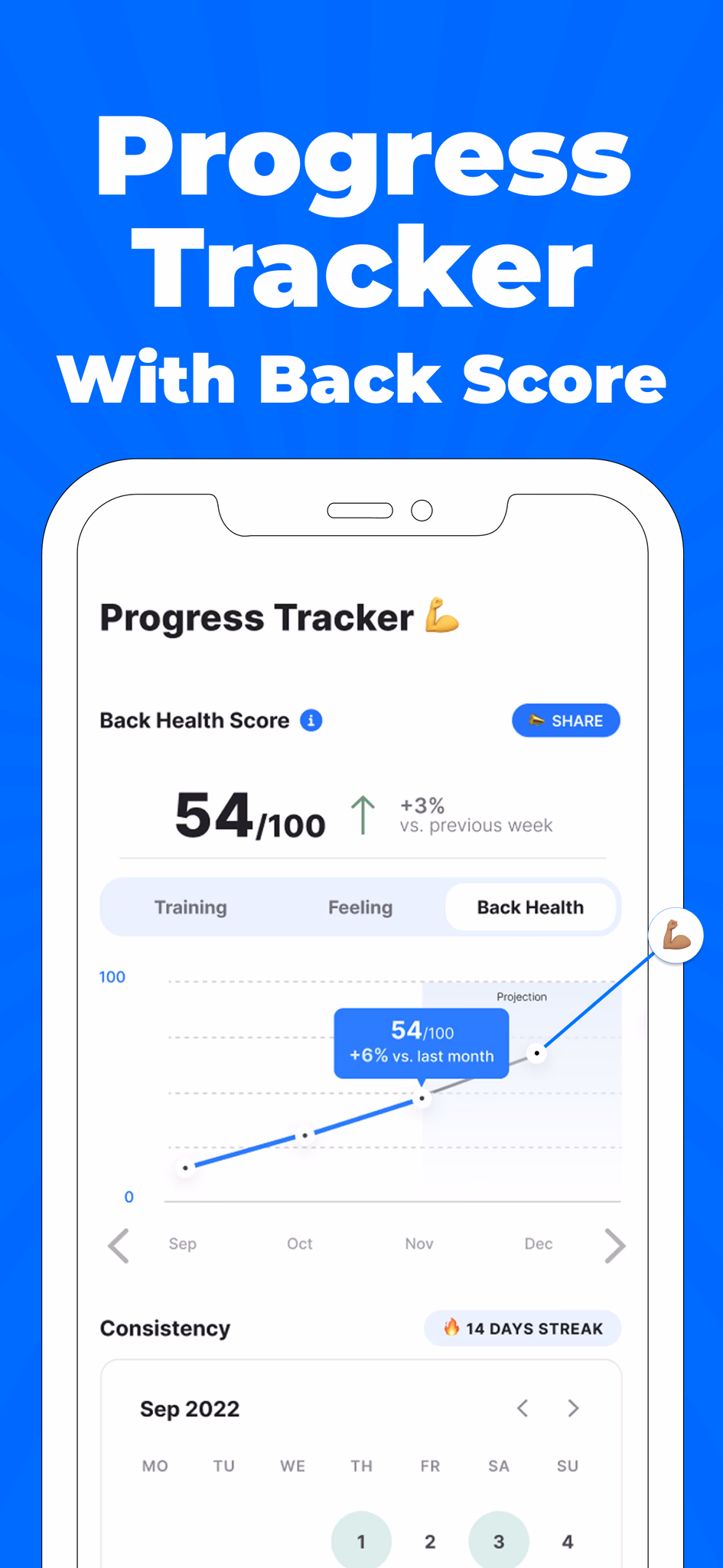 Progress tracker with Back Score in the Backed app